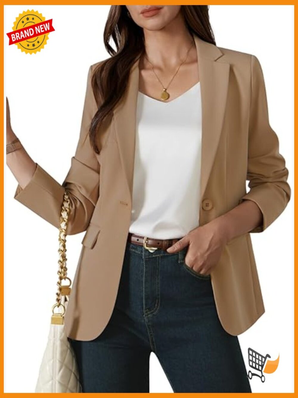 Womens One Button Blazer Casual Open Front Long Sleeve Suit Jacket Work Office